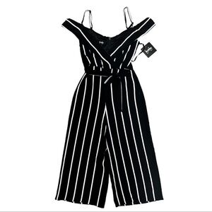 NWT By & By Wide Leg Capri Romper Size 1 Juniors Jumpsuit Striped Black White XS